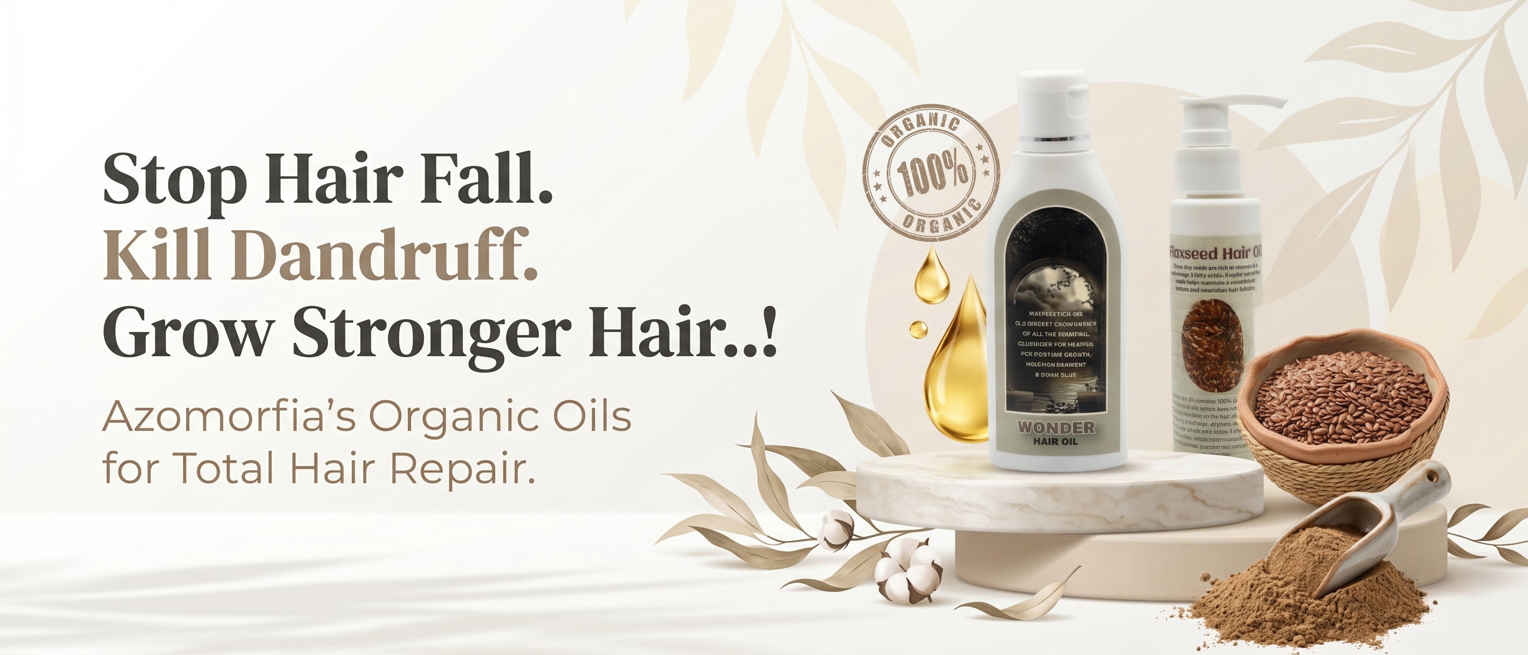 Azmorfia organic oils for hair care with text on a light background